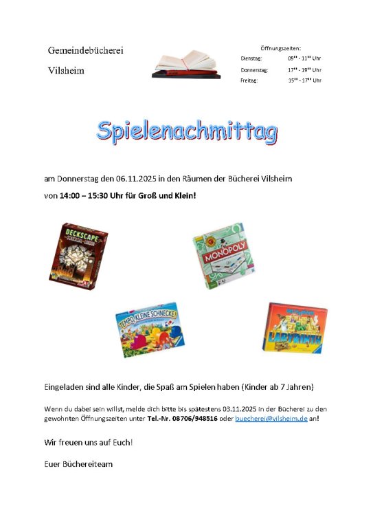 Spielenachmittag 06.11.2025 Spielenachmittag 06.11.2025